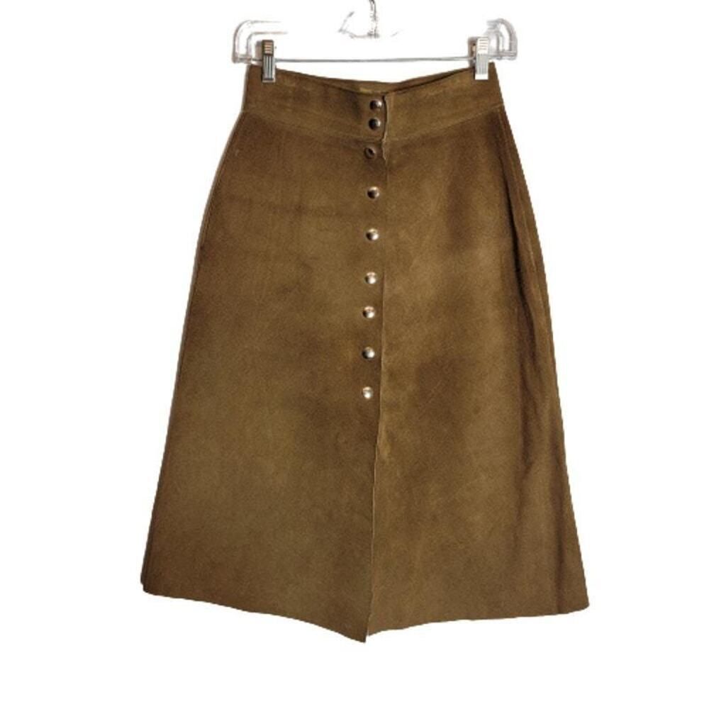 70s Bohemian Suede Midi Skirt Authentic Vintage